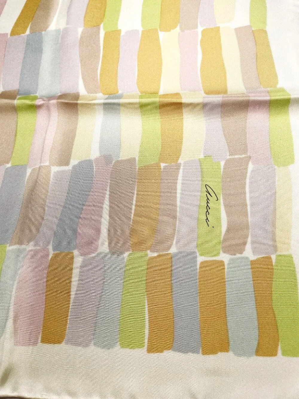 Vintage Gucci Silk Scarf 34” Painterly Stripe Italy Hand Rolled Hem - Picture 3 of 15